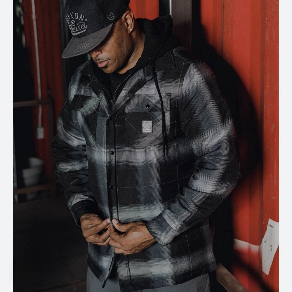 DIXXON Flannel DESTROYER Hooded Flannel Jacket Men's XL Plaid Zip Snap Grunge